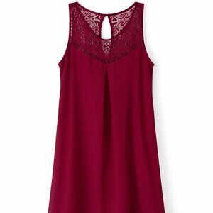 Burgundy Lace Yoke Sleeveless Dress Women’s Flowy Boho Shift Dress
